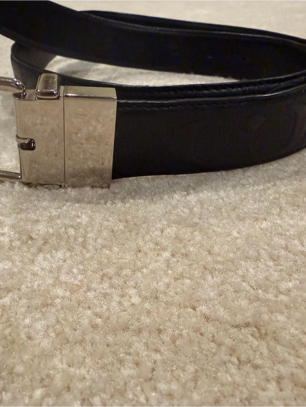 Coach Black Leather Belt with Silver-Tone Buckle
